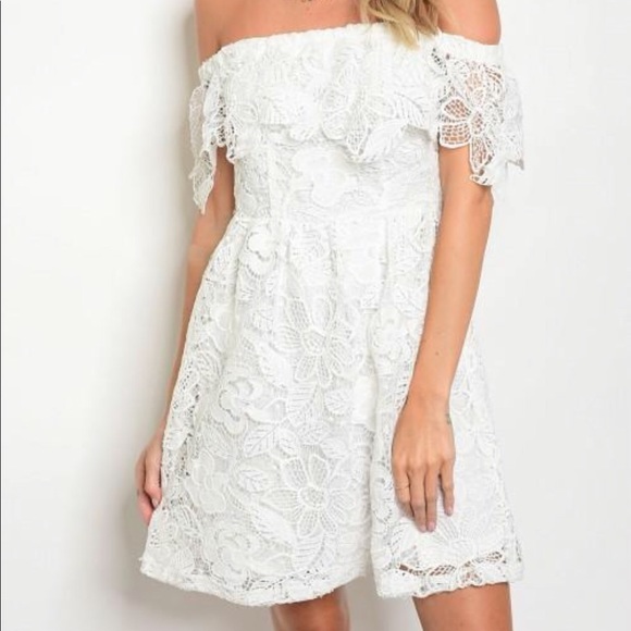 Off Shoulder White Crochet Dress - Picture 2 of 3
